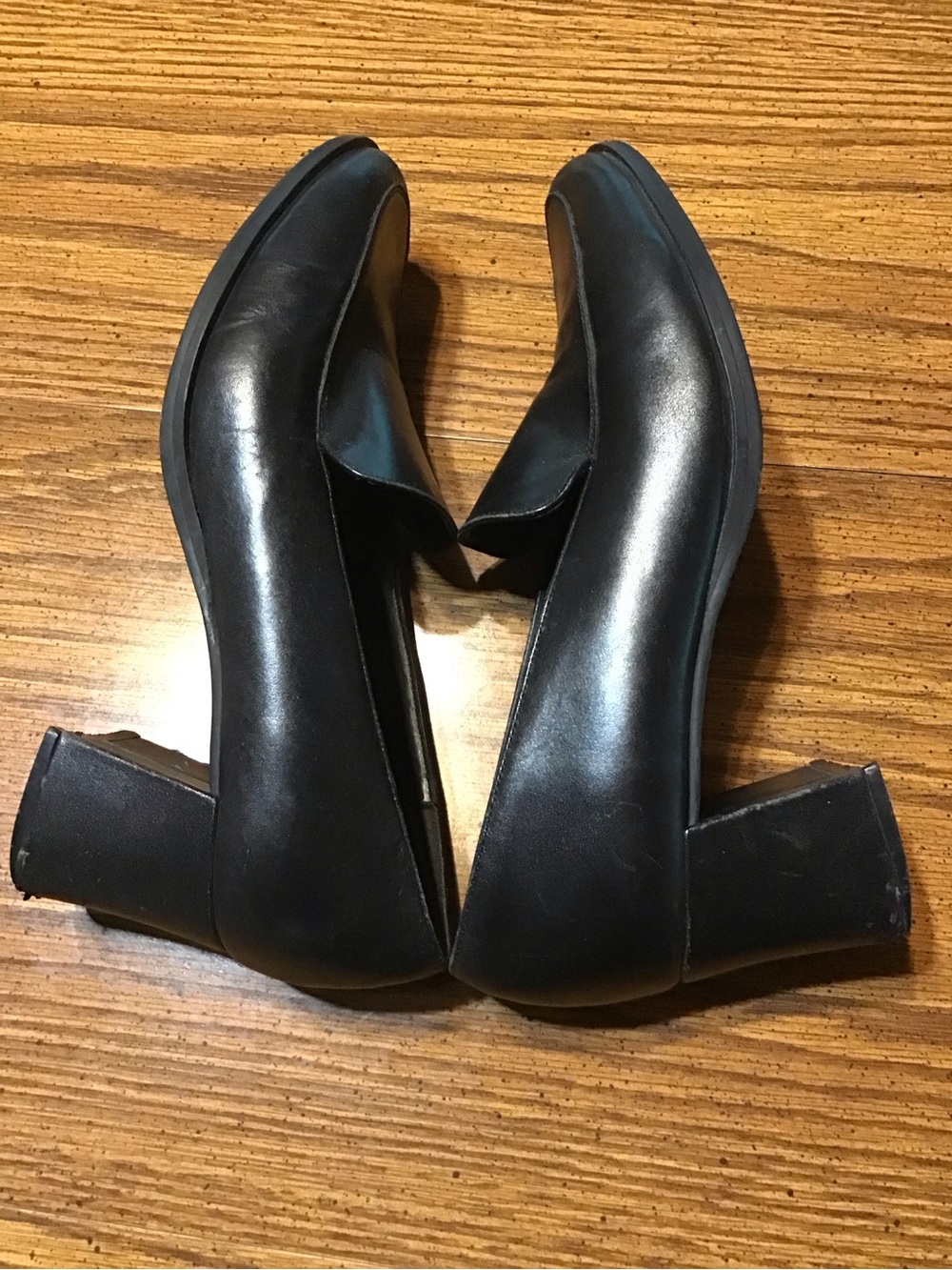 Classic Black Leather Block Heel Pumps - Women size 8